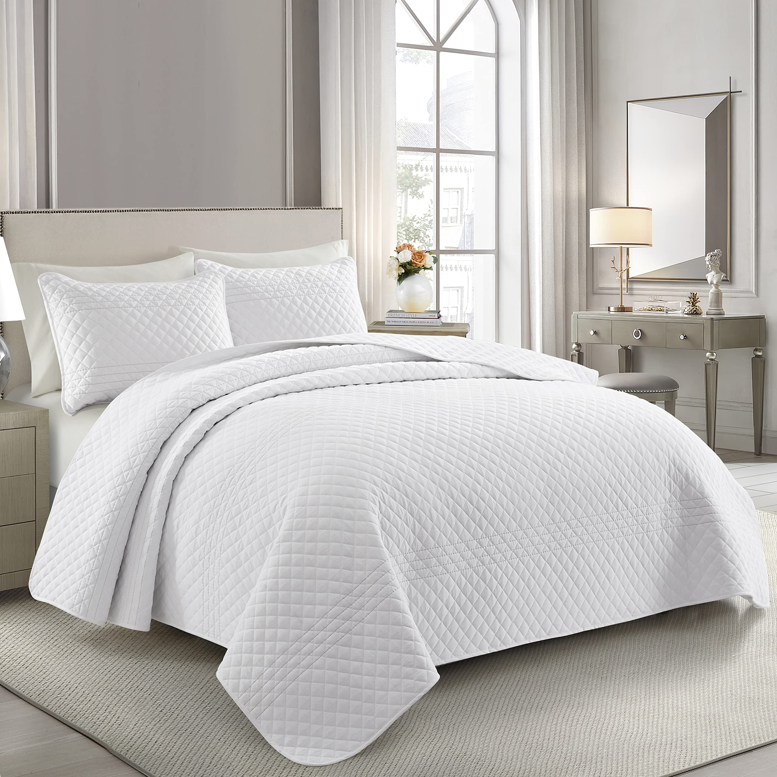 Bonlino Quilt Bedding Set Bed Queen - Lightweight Soft Quilt Summer Farmhouse Quilt Set, Modern Boho Style Striped As Bedspread